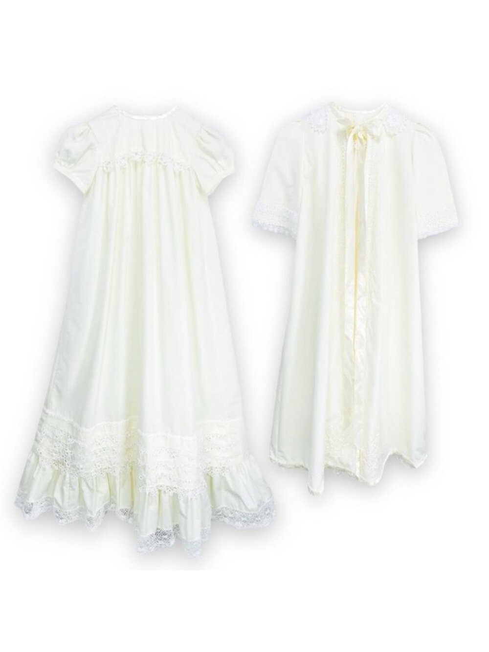 Vintage Long Lace Christening Gown + Matching Over Jacket Coat 3m - 6m - 9m